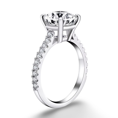 Round Cut Engagement Ring, 3 Carats, Sterling Silver