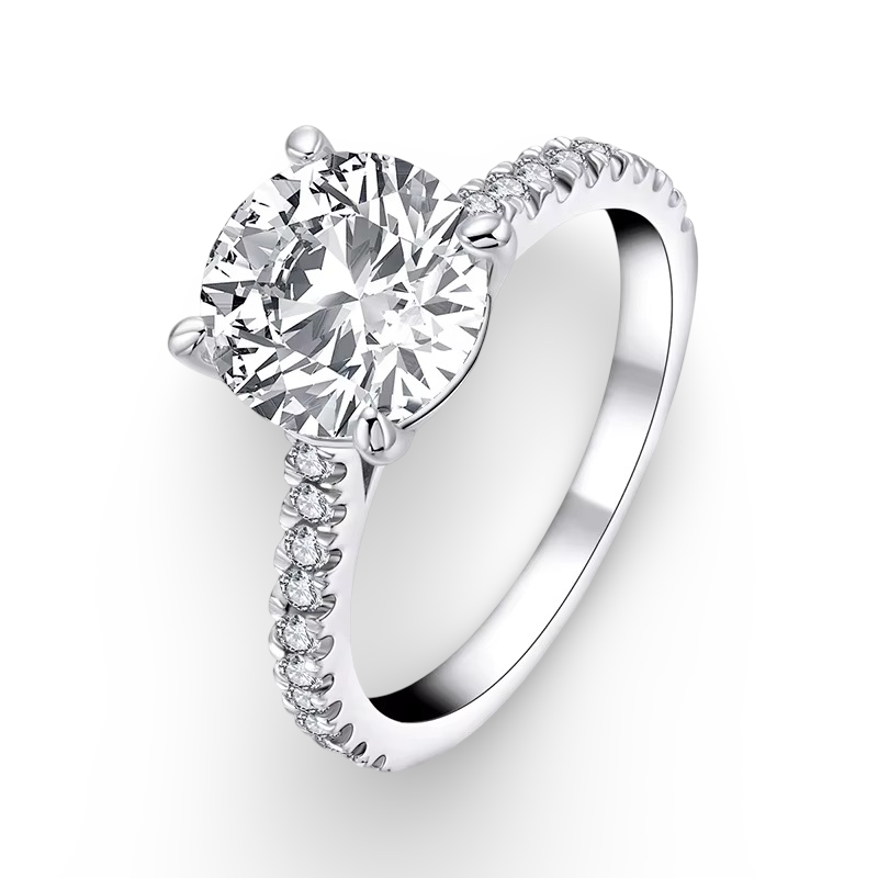 Round Cut Engagement Ring, 3 Carats, Sterling Silver