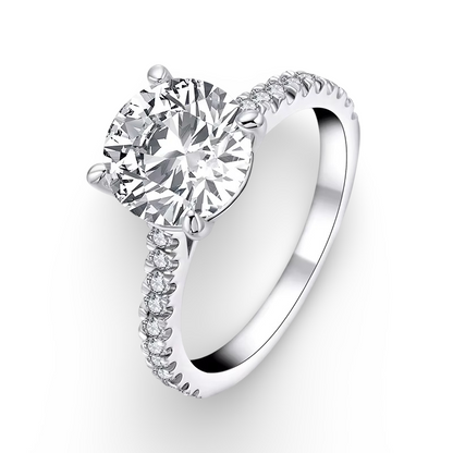 Round Cut Engagement Ring, 3 Carats, Sterling Silver
