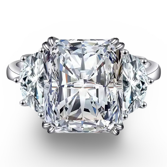 Radiant Cut Engagement Ring, 9 Carat White Brilliant Stone, Sterling Silver