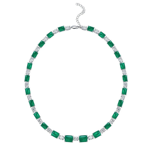 Emerald Green & Diamond Riviere Necklace