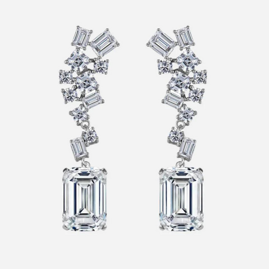 Emerald cut, waterdrop, chandelier Wedding Earrings | Faux Diamond Engagement & Cocktail Rings Online by Margalit Rings