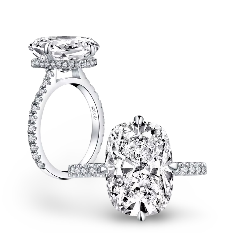 Cushion Cut Engagement Ring, 6 Carats, Halo, Silver