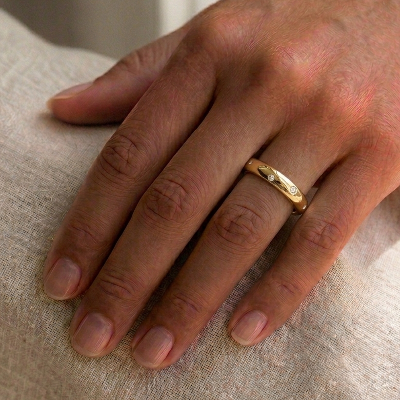 Scattered Inlay Wedding Band, Yellow Gold
