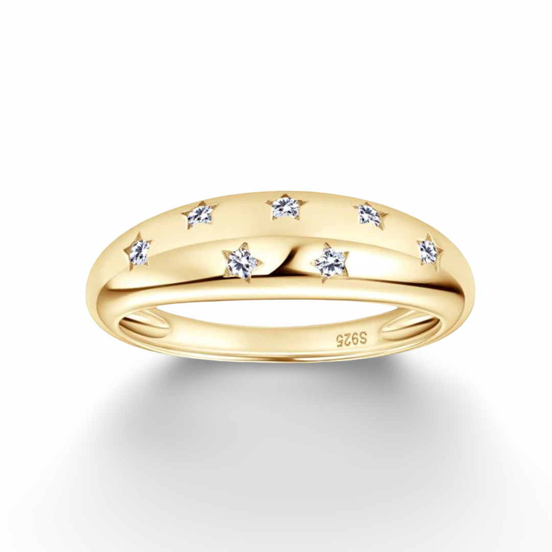 Scattered Star Inlay Ring Yellow Gold