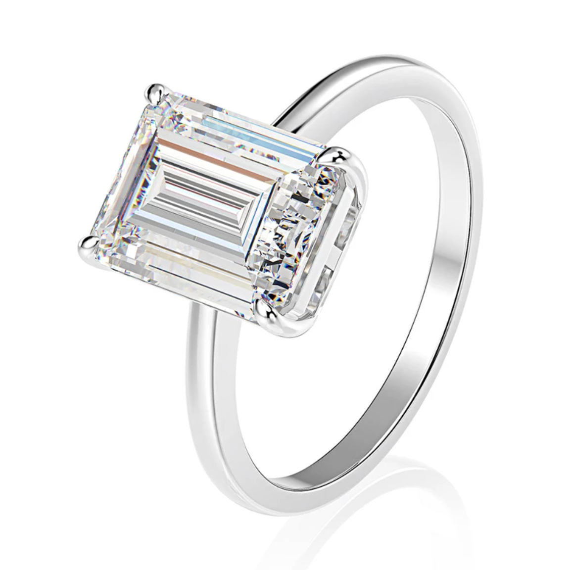Amal Clooney Emerald Cut Engagement Ring on Sterling Silver band by Margalit Rings