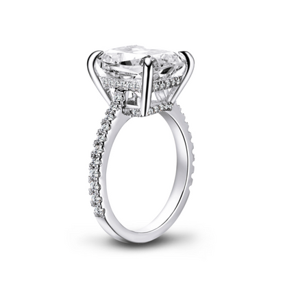 Cushion Cut Engagement Ring, 6 Carats, Hidden Halo, Yellow Gold