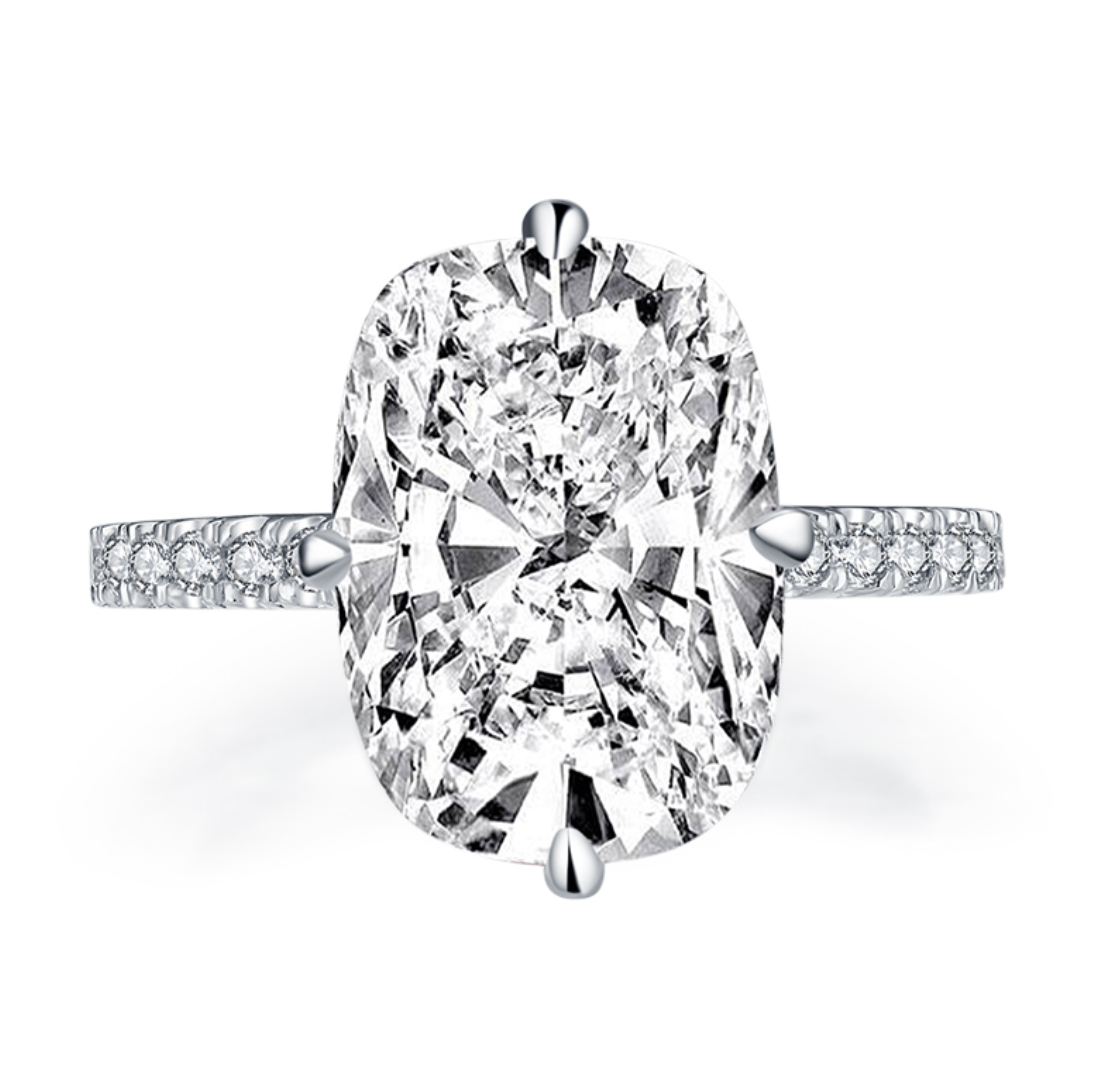 Cushion Cut Engagement Ring, 6 Carats, Halo, Silver by Margalit Rings