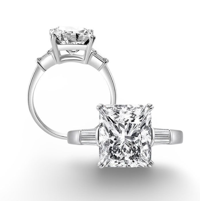 Princess Cut Engagement Ring, 5 Carats, Baguettes