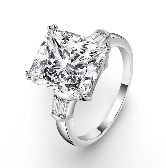 Princess Cut Engagement Ring, 5 Carats, Baguettes