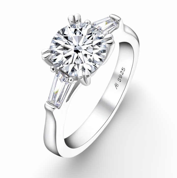 Round Cut Engagement Ring, 2 Carats, Three Stone Ring