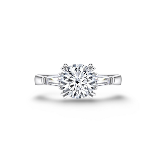 Round Cut Engagement Ring, 2 Carats, Three Stone Ring