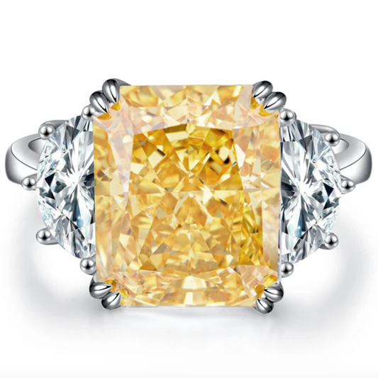 Cushion Cut Engagement Ring, Canary Yellow, 9 Carats, Sterling Silver by Margalit Rings