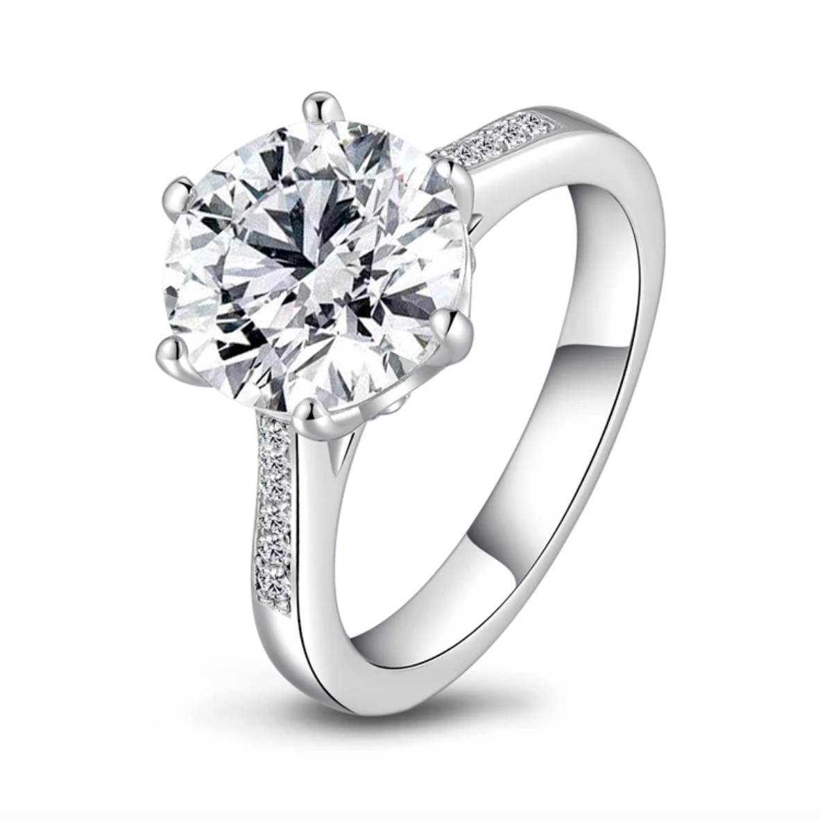 Round Cut Engagement Ring 3.5 Carats Sterling Silver
