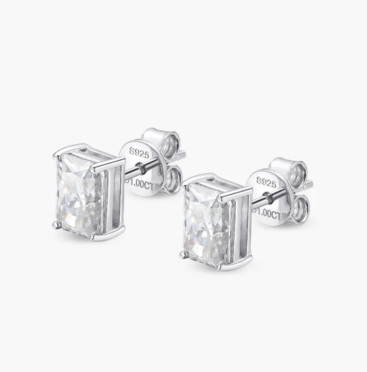 1 Carat, Radiant Cut, Sterling Silver, Bridal Wedding Day Studs by Margalit Rings close up