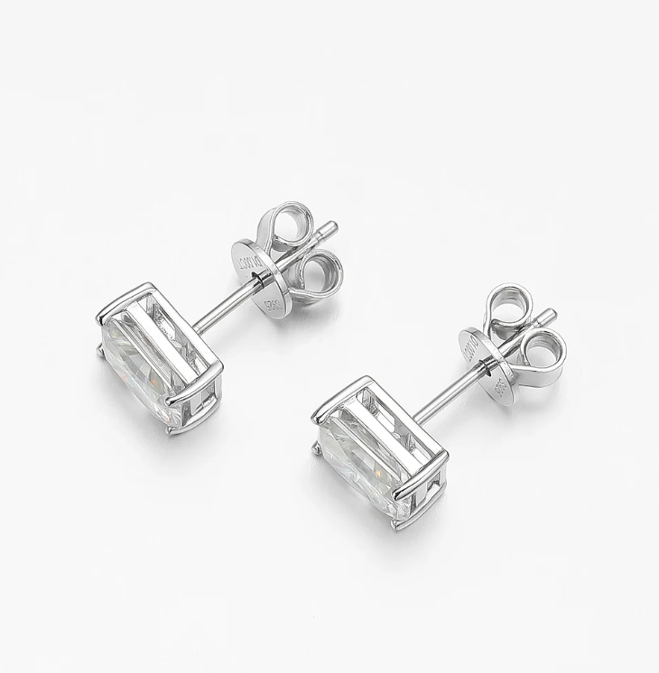 1 Carat, Radiant Cut, Sterling Silver, Bridal Wedding Day Studs by Margalit Rings side view