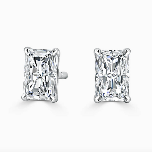 1 Carat, Radiant Cut, Sterling Silver, Bridal Wedding Day Studs by Margalit Rings