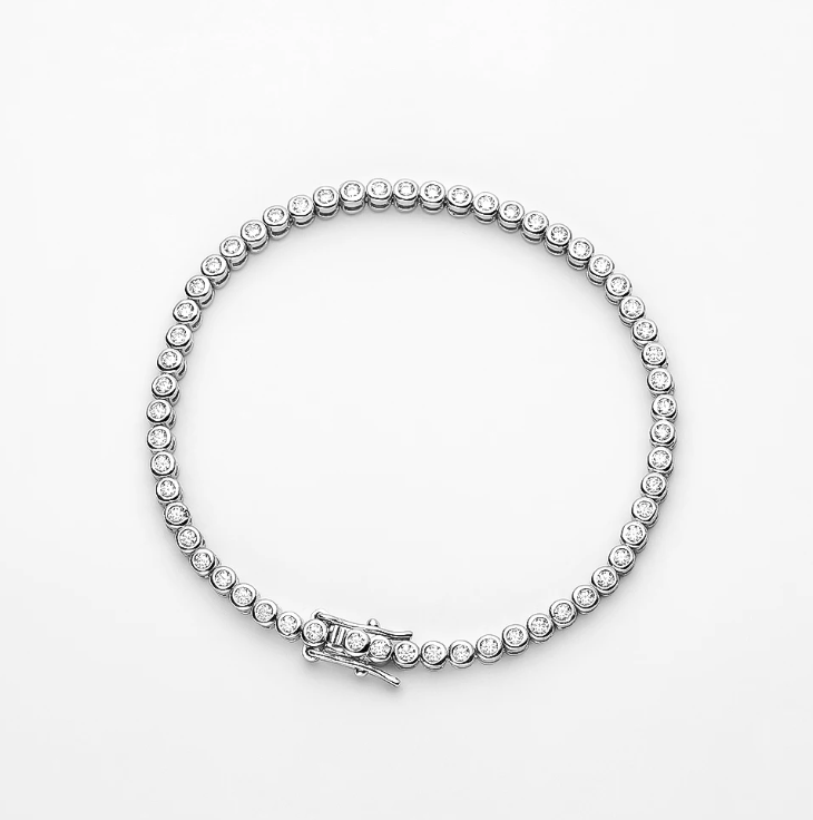 Bezel Set, Sterling Silver Diamond Tennis Bracelet