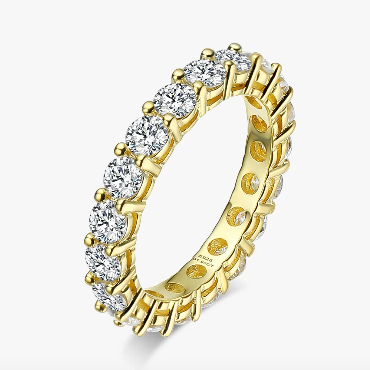 Classic Diamond Eternity Ring, 925 Sterling Silver Band by Margalit Rings, wedding jewelry, bridal jewelry, yellow gold