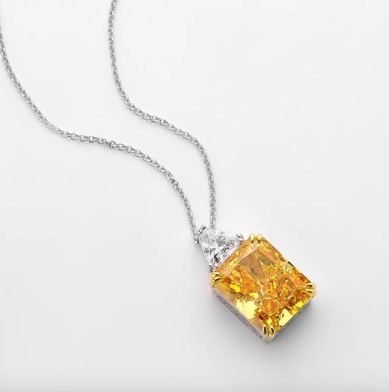 Fancy Yellow, Radiant Cut, Pendant Necklace, 14 Carat close up