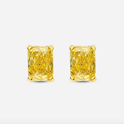 1 Carat, Radiant Cut, Fancy Yellow, Sterling Silver, Studs