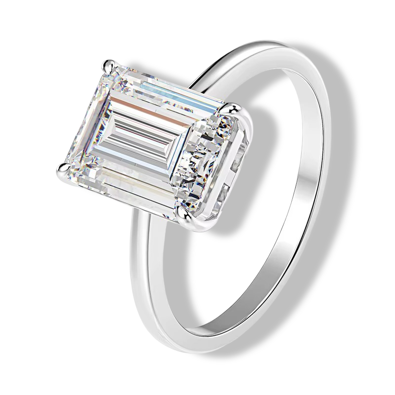 Sofia Richie Grainge Engagement Ring, Emerald Cut, Sterling Silver Ring, Side View