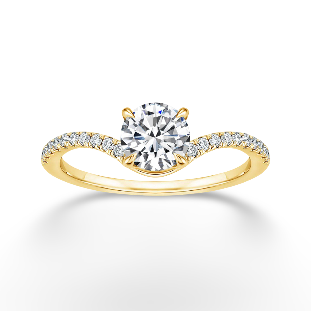 Solitaire, Pave Band Engagement Ring, 3 Carat, Yellow Gold