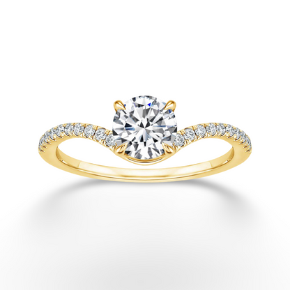 Solitaire, Pave Band Engagement Ring, 3 Carat, Yellow Gold