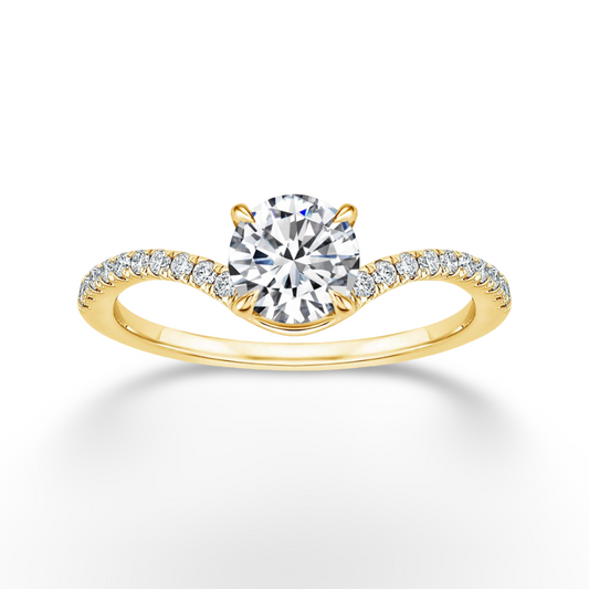 Solitaire, Pave Band Engagement Ring, 3 Carat, Yellow Gold