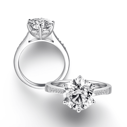 Round Cut Engagement Ring, 3.5 Carats, Sterling Silver - MargalitRings