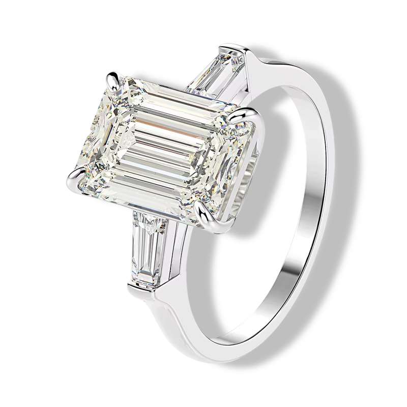 Sterling Silver Emerald Cut Ring 5 Carats