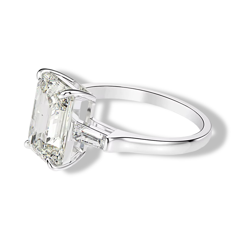Sterling Silver Emerald Cut Ring 5 Carats Side View