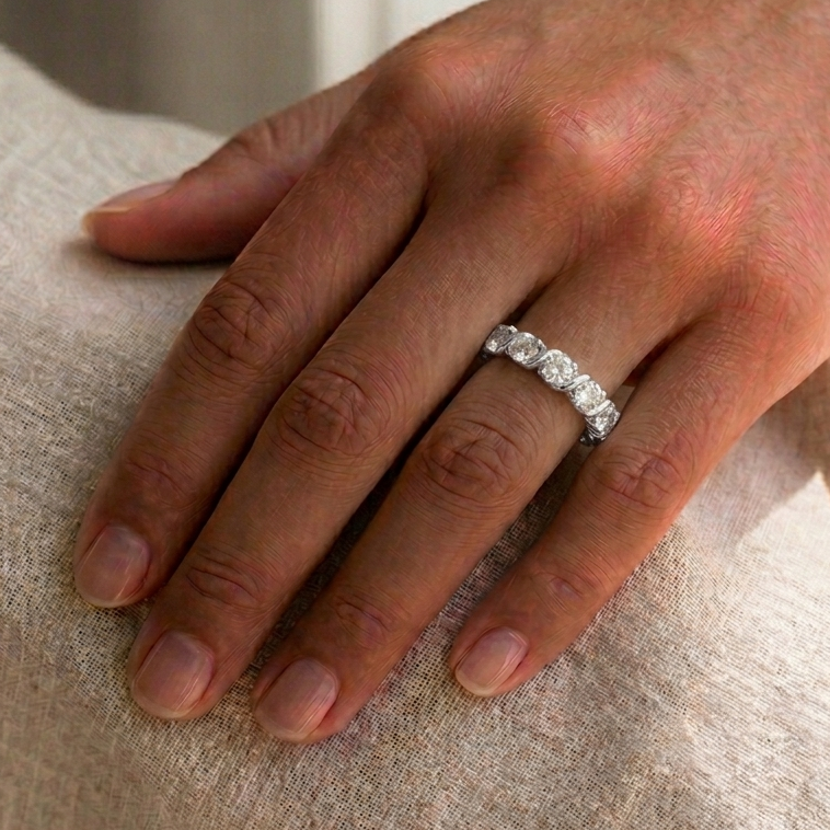 Twisted Diamond Eternity Ring, Sterling Silver