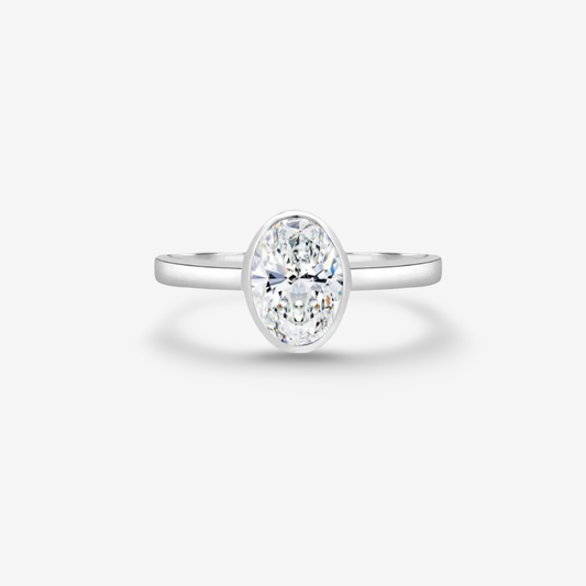 Oval Bezel Set, Engagement Ring, 2 Carats, Sterling Silver