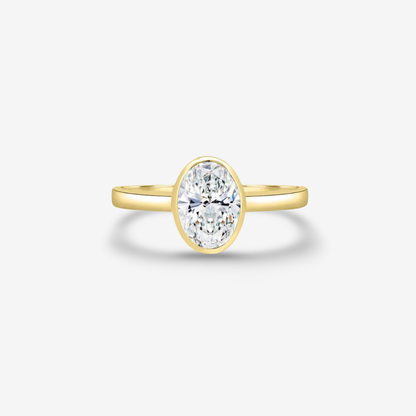 Oval Bezel Set, Engagement Ring, 2 Carats, Sterling Silver