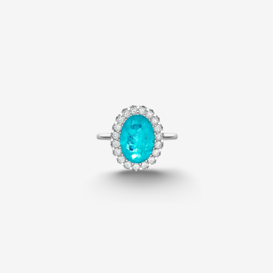 Oval Cut, Brazilian Paraiba Tourmaline & Diamond, Gemstone Ring