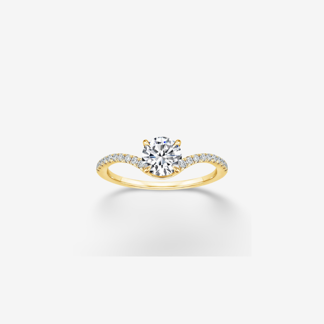 Solitaire, Pave Band Engagement Ring, 3 Carat, Yellow Gold