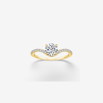 Solitaire, Pave Band Engagement Ring, 3 Carat, Yellow Gold