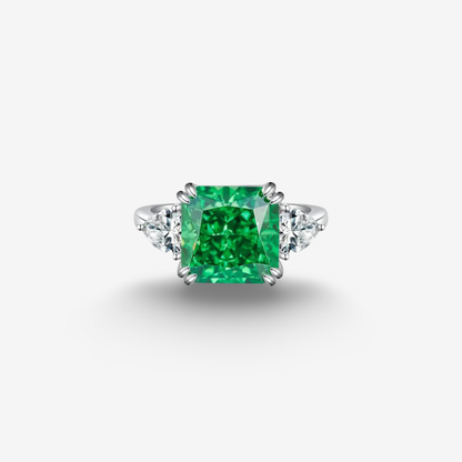 4 Carat, Colombian Emerald Green & Diamond Ring, Emerald Cut