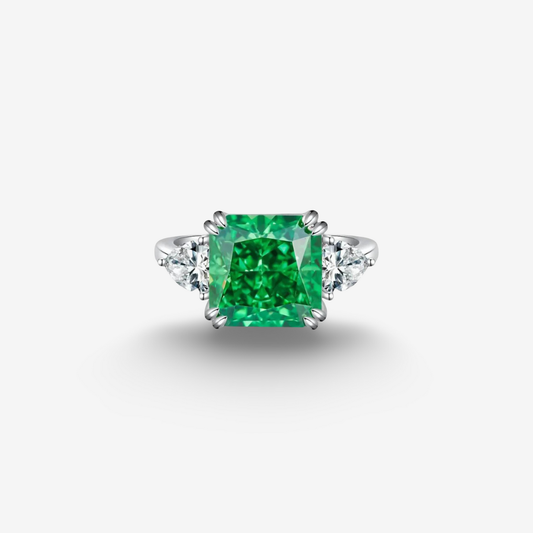 4 Carat, Colombian Emerald Green & Diamond Ring, Emerald Cut