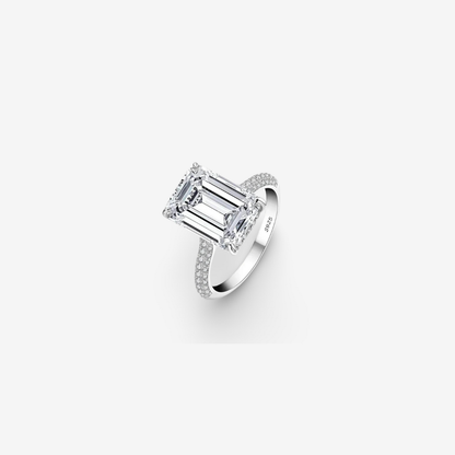 Nada Kumani Emerald Cut Engagement Ring, Pave, Sterling Silver, 6 Carats