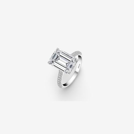 Nada Kumani Emerald Cut Engagement Ring, Pave, Sterling Silver, 6 Carats