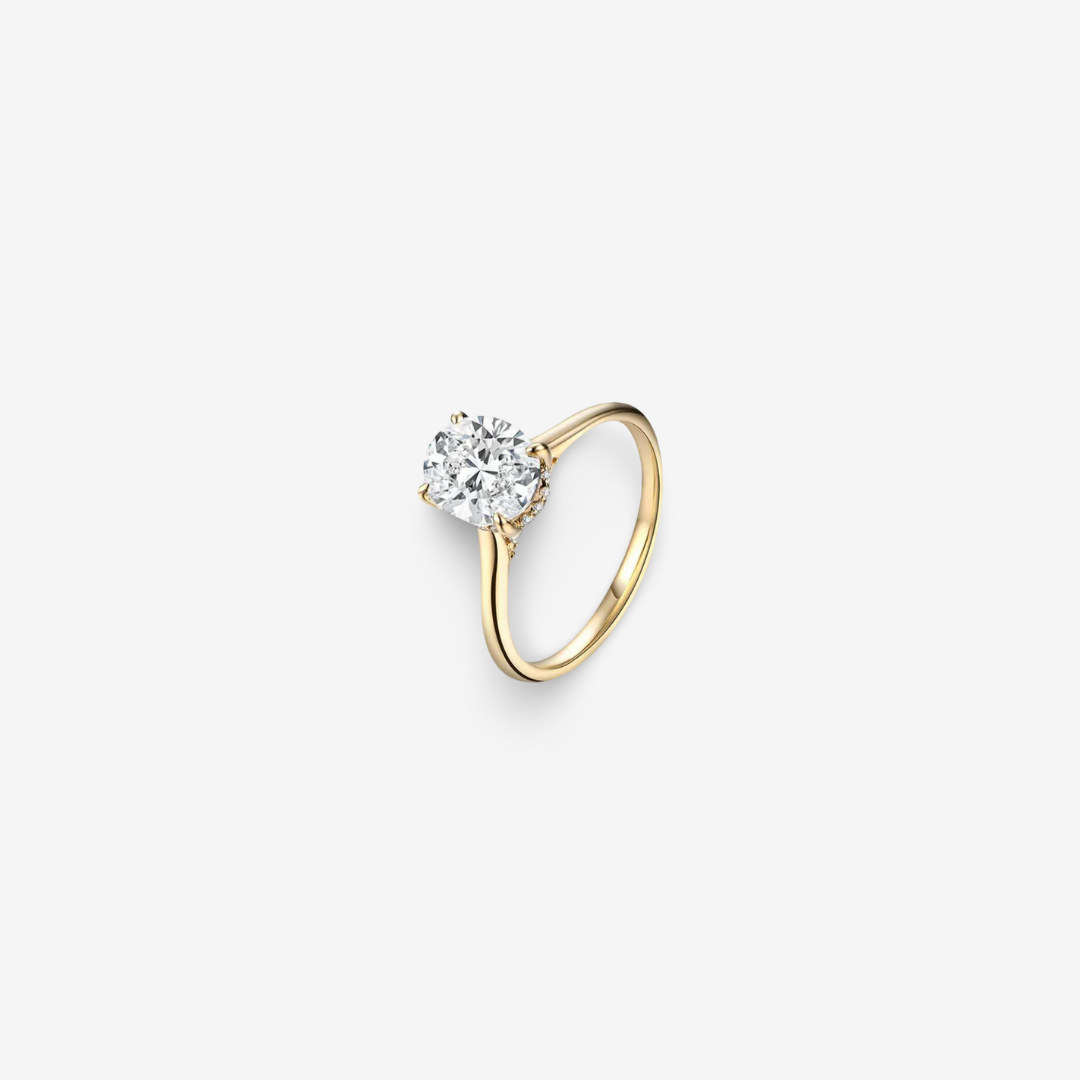 Oval Cut Engagement Ring, 2 Carats, 14k Yellow Gold