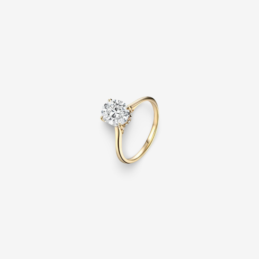Oval Cut Engagement Ring, 2 Carats, 14k Yellow Gold