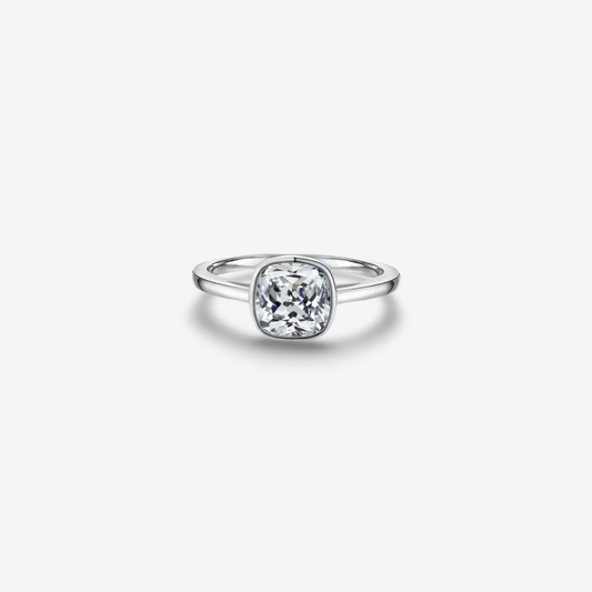 Cushion Cut, Bezel Set, Engagement Ring, 2 Carats, Sterling Silver