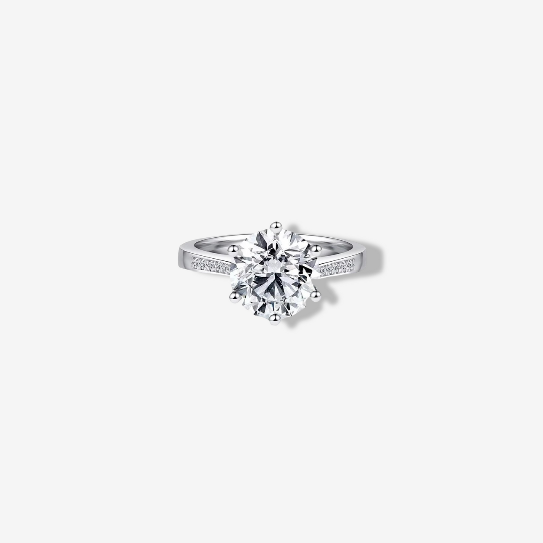 Round Cut Engagement Ring, 3.5 Carats, Sterling Silver