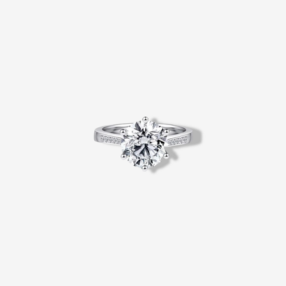 Round Cut Engagement Ring, 3.5 Carats, Sterling Silver