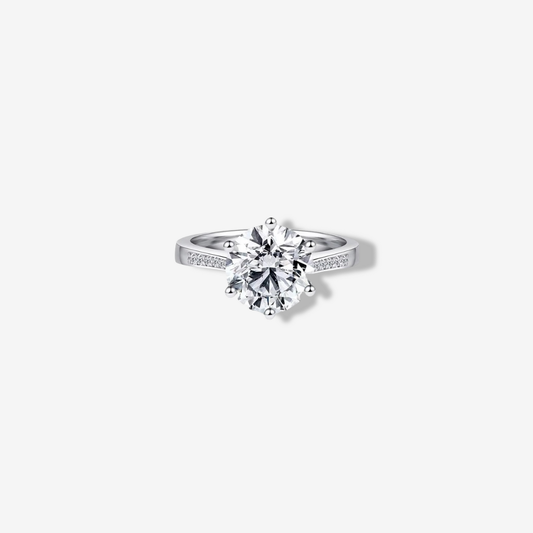 Round Cut Engagement Ring, 3.5 Carats, Sterling Silver