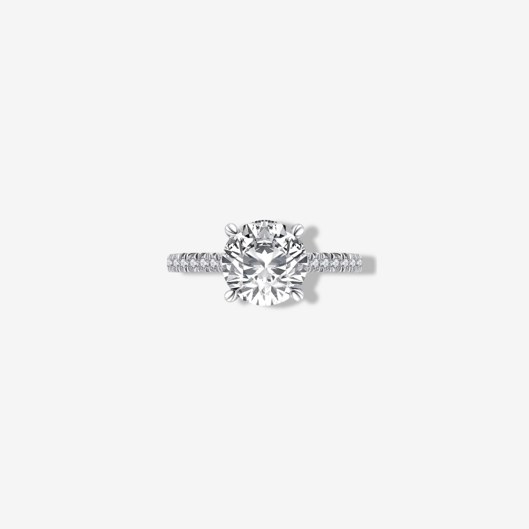 Round Cut Engagement Ring, 3 Carats, Sterling Silver