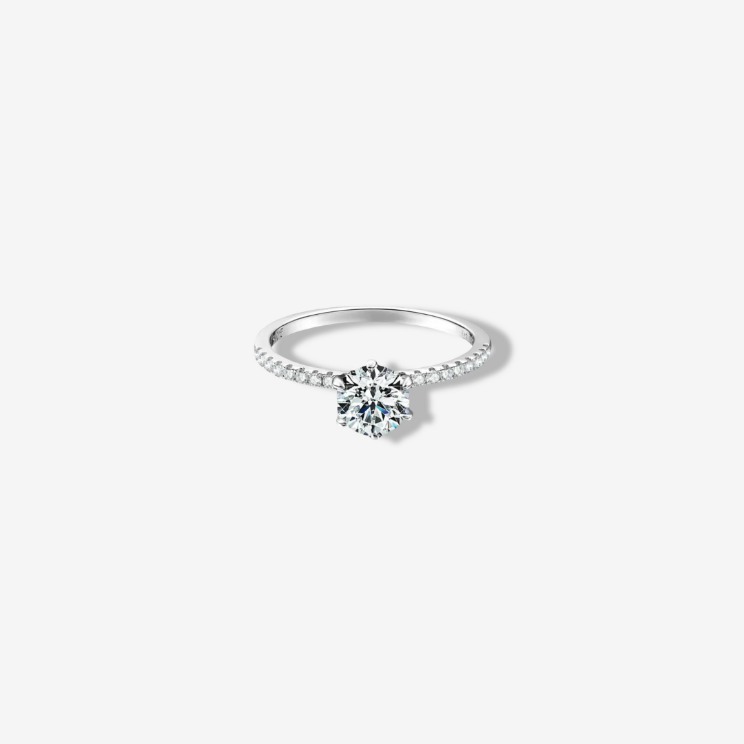 Round Cut Engagement Ring, 1 Carat, Sterling Silver